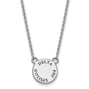 Sterling Silver Delta Phi Epsilon Small Blue Enamel Necklace